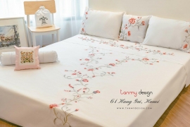 King size duvet cover embroidered with camellia flowers